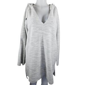 Soft Surroundings Heathered Gray Pockets V-Neck Hooded Winter Pullover Womens XL